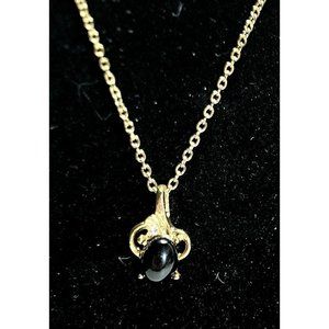 Black Stone 14K Gold EP Necklace Chain Pendant w/Cubic Zirconia ? Cabochon Stone